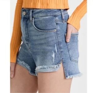 Good American Good Curve High Waist Distressed Denim Shorts Sz 32
